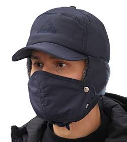 iEasey Herren Warm Wintermütze mit Ohrenwärmer Masken Fliegermütze Mütze Herren Winter Schirmmütze Russische Mütze Fahrrad Mütze Herren Winter Cap für Skaten Snowboarden Radfahren von iEasey