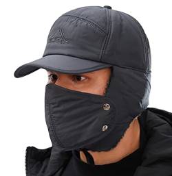 iEasey Herren Warm Wintermütze mit Ohrenwärmer Masken Fliegermütze Mütze Herren Winter Schirmmütze Russische Mütze Fahrrad Mütze Herren Winter Cap für Skaten Snowboarden Radfahren von iEasey