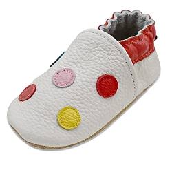 iEvolve Baby Babyschuhe Wildledersohle Baby Lederschuhe Lauflernschuhe Krabbelschuhe Vielzahl Art(Weiße Punkt,12-18 Monate) von iEvolve