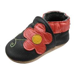 iEvolve Baby Mädchen Jungen Sterne Babyschuhe Baby Weiche Sohle Lederschuhe Baby Lauflernschuhe Krabbelschuhe(Schwarz Blume,18-24 Monate) von iEvolve