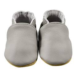 iEvolve Babyschuhe Baby Krabbelschuhe Baby Lauflernschuhe Kinder Hausschuhe aus weichem Leder Einfarbig für Mädchen und Jungen(Zementgrau,18-24 Monate) von iEvolve