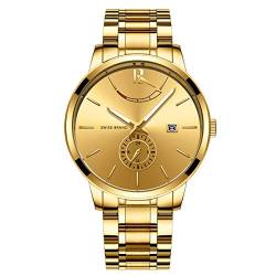 iFCOW Armbanduhr für Herren, Quarzuhr, Edelstahl, analoge Armbanduhr für Freizeit, Business (blau), gold, Armband von iFCOW