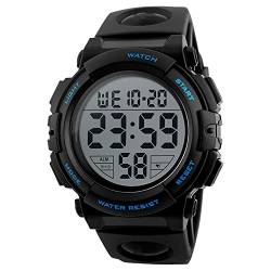 iFCOW Digitale Sportuhr für Herren, digitale Herren-Armbanduhr, 50 m wasserdicht, Sportuhr, Stoppuhr mit EL-Licht, blau, Gurt von iFCOW