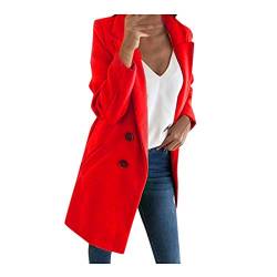 iHENGH Damen Frau langen Wollmantel,elegante Mischung Mäntel schlanke weibliche langen Mantel Oberbekleidung Jacke(Rot, XL) von iHENGH