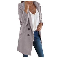 iHENGH Damen Frau langen Wollmantel elegante Mischung Mäntel schlanke weibliche langen Mantel Oberbekleidung Jacke(Grau, L) von iHENGH