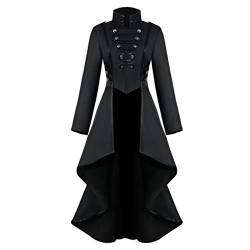 iHENGH Damen Gothic Steampunk Button Lace Korsett Halloween Kostüm Mantel Frack Jacke(Schwarz, S) von iHENGH