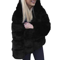 iHENGH Damen Herbst Winter Bequem Mantel Lässig Mode Jacke Frauen Faux nerz Winter mit Kapuze Neue kunstpelz Jacke warme Dicke Oberbekleidung Jacke(Schwarz, 2XL) von iHENGH