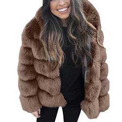 iHENGH Damen Herbst Winter Bequem Mantel Lässig Mode Jacke Frauen Faux nerz Winter mit Kapuze Neue kunstpelz Jacke warme Dicke Oberbekleidung Jacke von iHENGH