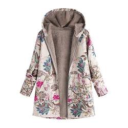iHENGH Damen Winter Warm Dicker Outwear Parka Mantel Jacke Blumendruck mit Kapuze Taschen Vintage Oversize Coats (2XL, Pink-1) von iHENGH