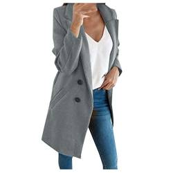 iHENGH Damen künstliche Wolle elegante Mischungs Mantel, dünne weibliche lange Mantel Oberbekleidung Jacke(Grau-1, S) von iHENGH