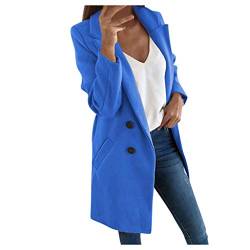 iHENGH Damen künstliche Wolle elegante Mischungs Mantel,Dünne weibliche lange Mantel Oberbekleidung Jacke(Himmelblau, 4XL) von iHENGH