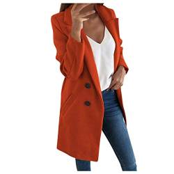 iHENGH Damen künstliche Wolle elegante Mischungs Mantel,Dünne weibliche lange Mantel Oberbekleidung Jacke(Orange, M) von iHENGH