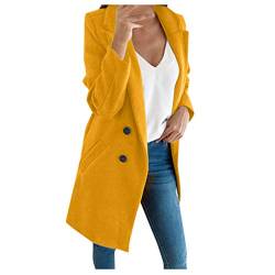 iHENGH Damen künstliche Wolle elegante Mischungs Mantel dünne weibliche lange Mantel Oberbekleidung Jacke(Gelb-1, L) von iHENGH