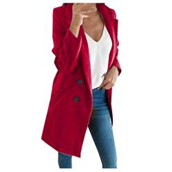 iHENGH Damen künstliche Wolle elegante Mischungs Mantel dünne weibliche lange Mantel Oberbekleidung Jacke(Rot-1, L) von iHENGH