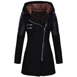 iHENGH Damen warme dünne jacke, dicken mantel winter outwear mit kapuze reißverschluss mantel(Schwarz, S) von iHENGH