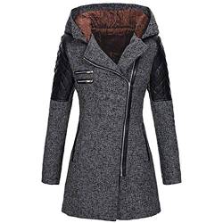 iHENGH Damen warme dünne jacke dicken mantel winter outwear mit kapuze reißverschluss mantel(Dunkelgrau, L) von iHENGH
