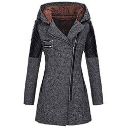 iHENGH Damen warme dünne jacke dicken mantel winter outwear mit kapuze reißverschluss mantel(Dunkelgrau, S) von iHENGH