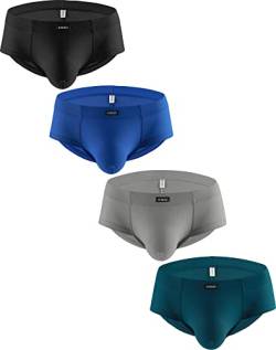 iKingsky Brasilianischer Rücken Slips Ausbuchtung Bikini-Unterwäsche Sexy Niedrigen Taillen Unterhose Hüft-Slips für Männer (Groß. 4er Pack) von iKingsky