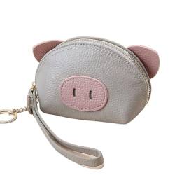 Damen Mädchen Leder Münzbeutel Münzbörse Schlüsselanhänger Mini Kleingeld Geldbörse Portemonnaie Geldbeutel mit Schwein Muster (Beige) von iLovBty