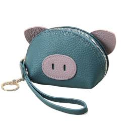 Damen Mädchen Leder Münzbeutel Münzbörse Schlüsselanhänger Mini Kleingeld Geldbörse Portemonnaie Geldbeutel mit Schwein Muster (Blau) von iLovBty