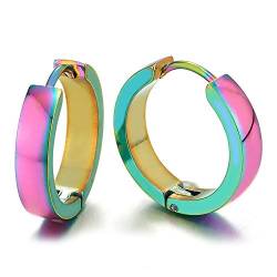Paar Regenbogen Oxidiert Glatte Flach Kreis Creolen für Herren Damen, Edelstahl Huggie Ohrringe von iMECTALII