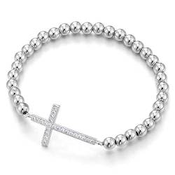 iMECTALII Damen Mädchen Perlen Gliederkette Armband mit Zirkonia Horizontalen Seite Kreuz, Exquisite von iMECTALII