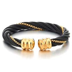 iMECTALII Edelstahl Herren Damen Große Elastische Verstellbare Armband Verdrehten Stahlkabel Panzerkette Armreif, Schwarz Gold von iMECTALII