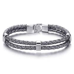 iMECTALII Grau Zweireihige Geflochtenes Lederarmband für Damen Herren, Wickeln Schweissband Schweißband von iMECTALII