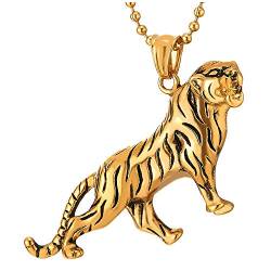 iMECTALII Herren Damen Edelstahl Brüllend Tiger Anhänger Halskette, Gold Schwarz, 75cm Stahl Kugelkette, Einzigartige von iMECTALII
