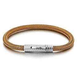 iMETACLII Armband für Herren Damen, Bronze Geflochtenes und Edelstahl Stahlkabel Armreif mit Gitter Charme Federringverschluss von iMETACLII