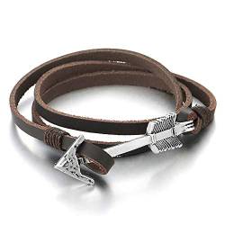 iMETACLII Herren Damen DREI Stränge Dunkelbraun Leder Armband mit Pfeil Haken Schließung von iMETACLII