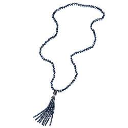 iMETACLII Statement Halsketten Y-Form Franse Quaste Anhänger Dunkelgrau Blau Kristall Perlen Lange Kette, Bankette Abendkleid von iMETACLII