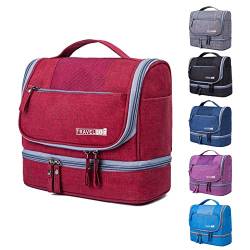 Kulturtasche Damen Herren, Kulturbeutel zum Aufhängen Große Reise Kosmetiktasche Tragbare Unisex Waschtasche Schminktasche für Reisen,Camping (Rot) von iMeshbean