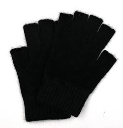 Fingerlose Handschuhe aus reiner, mongolischer Wolle für Damen und Herren, Fäustlinge schwarz Schwarz von iMongol