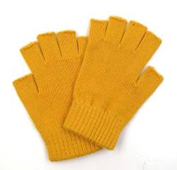 Mongolisches reine Wolle Frau Frauen Man Herren Half Finger Mid Fingerlose Handschuhe Fäustlinge gelb gelb von iMongol