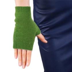 iMongol Pure Cashmere Damen Frauen Fingerlose Fäustlinge Handschuhe Halbfinger Daumenloch Spezielle Größe für EU und US Kunden, grün, M von iMongol