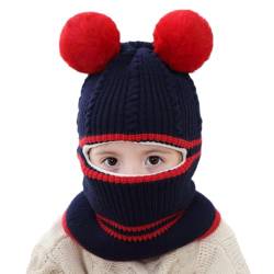 iNelihoo Baby Wintermütze Mütze und Schal Set Bommelmütze Strickmütze mit Pompom Kinder Schalmütze Fleecefutter Strickmütze Thermische Kapuzenschal für Jungen Mädchen 2-5 Jahre von iNelihoo