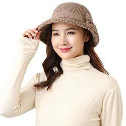 Damen Winter Wollfilz Mütze Vintage Cloche Hüte Derby Kleid Hüte Klassisch Fedora Hut Bowler Kirche Hüte Fischerhut Herbst Eleganter Breite Krempe Schlapphut mit Schöner Fliege für Mädchen Frauen von iNszkoos