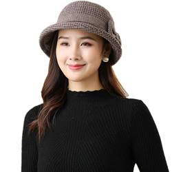 Damen Winter Wollfilz Mütze Vintage Cloche Hüte Derby Kleid Hüte Klassisch Fedora Hut Bowler Kirche Hüte Fischerhut Herbst Eleganter Breite Krempe Schlapphut mit Schöner Fliege für Mädchen Frauen von iNszkoos