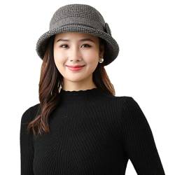 Damen Winter Wollfilz Mütze Vintage Cloche Hüte Derby Kleid Hüte Klassisch Fedora Hut Bowler Kirche Hüte Fischerhut Herbst Eleganter Breite Krempe Schlapphut mit Schöner Fliege für Mädchen Frauen von iNszkoos