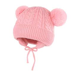 Niedliche Baby Winter Warme Mütze Beanie Kinder Strickmütze für Jungen Mädchen Fleece Gefütterte Wintermütze mit Earflap Bindebändern und Bommel Plüsh Ohrenschützer Hut für 1-3 Jahre Kleinkind von iNszkoos