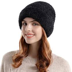 Winter Damen Verdickt Mütze Warme Plüsch Beanie Thermo Strickmütze Unisex Fleecefutter Slouchy Hüte Fuzzy Hut Chunky Mützen Winter Mütze Outdoor Reiten Radfahren Ski Arbeiten Mütze für Männer Frauen von iNszkoos