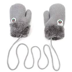 iNszkoos 1-3J Kinder Handschuhe Strick Fausthandschuh Winter Fäustlinge Kinderhandsche Warm Verdickte Handschuhe mit Schnur Outdoor Weich Winterhandschuhe Skihandschuhe Handwärmer für Jungen Mädchen von iNszkoos