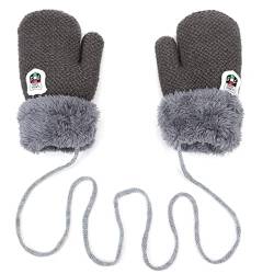 iNszkoos 1-3J Kinder Handschuhe Strick Fausthandschuh Winter Fäustlinge Kinderhandsche Warm Verdickte Handschuhe mit Schnur Outdoor Weich Winterhandschuhe Skihandschuhe Handwärmer für Jungen Mädchen von iNszkoos