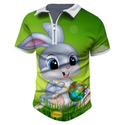 iOoppek Frühling und Sommer Ostern Druck Herren Reißverschluss Knopf T-Shirt Casual Fashion Herren Tops Einzeigeruhr (#A-Green, XXXXL) von iOoppek
