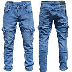 iProfash Herren Cargo Jeans Regular Slim Cargohose Destroyed Schwarz Grau Blau Neu Hose (Franchi Cargojeans 2007) Blau W34 von iProfash