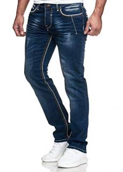 iProfash Straight Cut Regular Dicke Naht nähte. Jeans Hose Dicke Nähte (Blau - Norm, W38. / L32) von iProfash