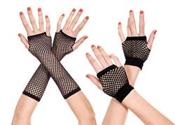 iRenXiao 2 Paar Fischnetz Handschuhe, Schwarz Fingerlose Fischnetz Handschuhe, Lang und Kurz Damen Handschuhe, Netz Mesh Handschuhe, Retro Abendhandschuhe für Partyzubehör Kostümfestivals Damen von iRenXiao