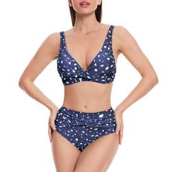 iSLASISIA Badeanzug für Damen, Twist-Front, hoch tailliertes Bikini-Set, Zweiteiliger Badeanzug（Blauer Druck,EU36） von iSLASISIA