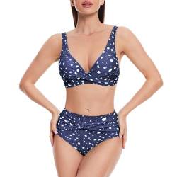 iSLASISIA Badeanzug für Damen, Twist-Front, hoch tailliertes Bikini-Set, Zweiteiliger Badeanzug（Blauer Druck,EU40） von iSLASISIA